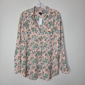 Ann Taylor Top Large Peach Floral Print Long‎ Sleeve Shirt New